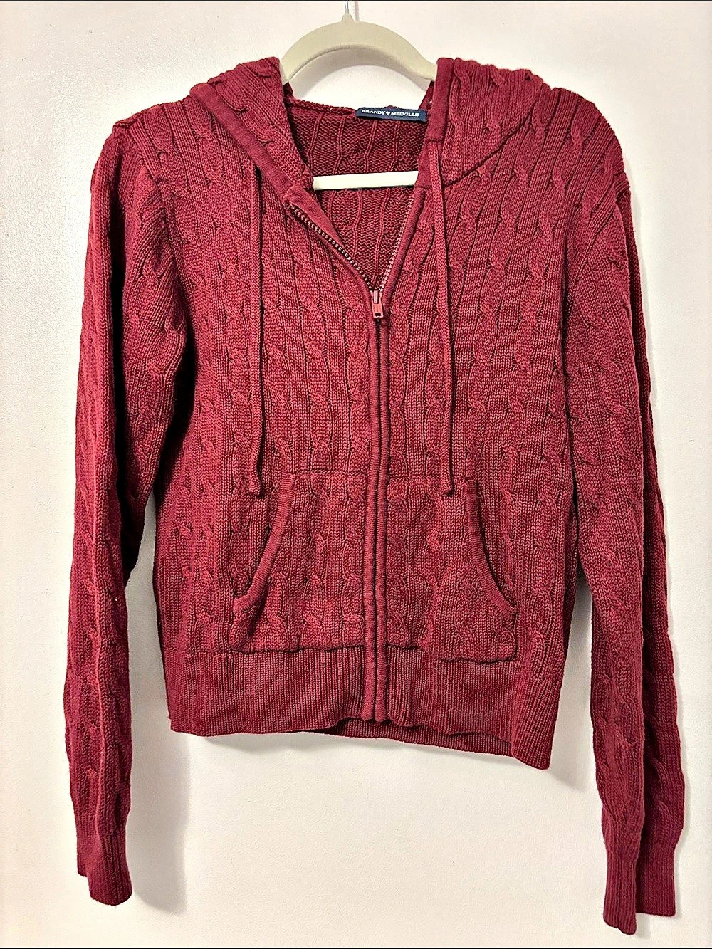 Brandy Melville Ayla Cable Knit Hoodie Burgundy